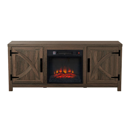 58" Farmhouse TV Stand with 18" Insert Electric Fireplace for Living Room