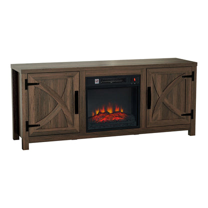58" Farmhouse TV Stand with 18" Insert Electric Fireplace for Living Room