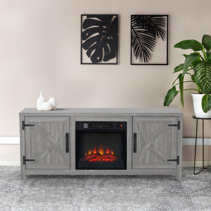 58" Farmhouse TV Stand with 18" Insert Electric Fireplace for Living Room