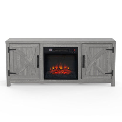 58" Farmhouse TV Stand with 18" Insert Electric Fireplace for Living Room