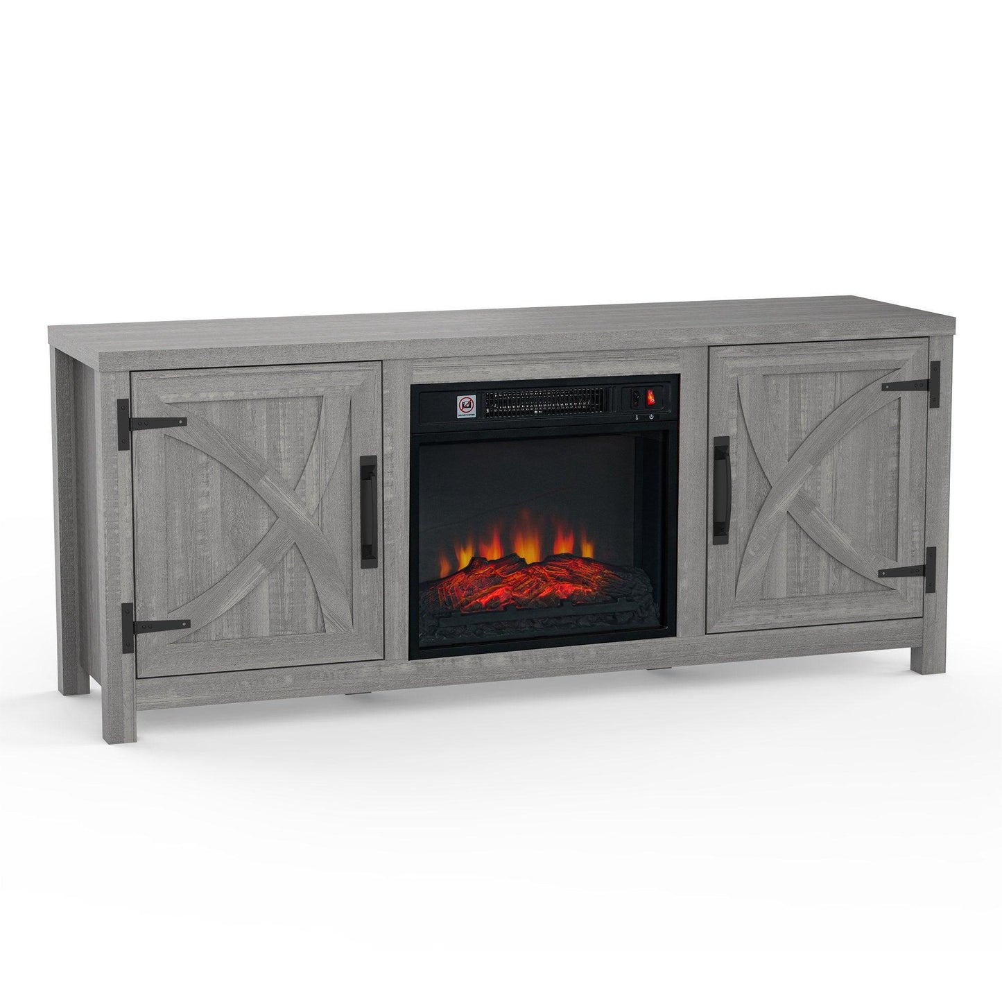 58" Farmhouse TV Stand with 18" Insert Electric Fireplace for Living Room