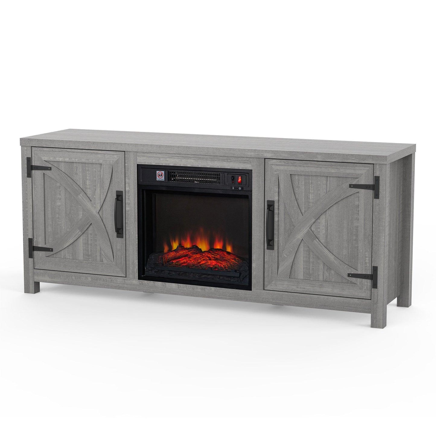 58" Farmhouse TV Stand with 18" Insert Electric Fireplace for Living Room