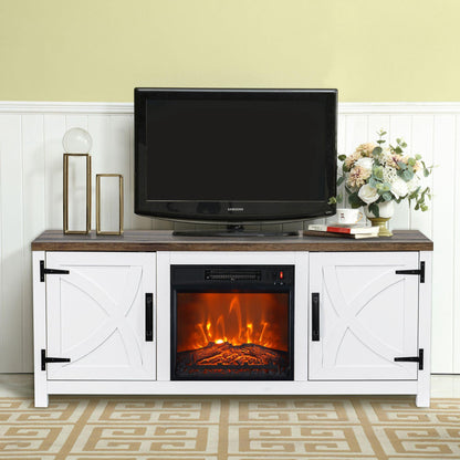 58" Farmhouse TV Stand with 18" Insert Electric Fireplace for Living Room