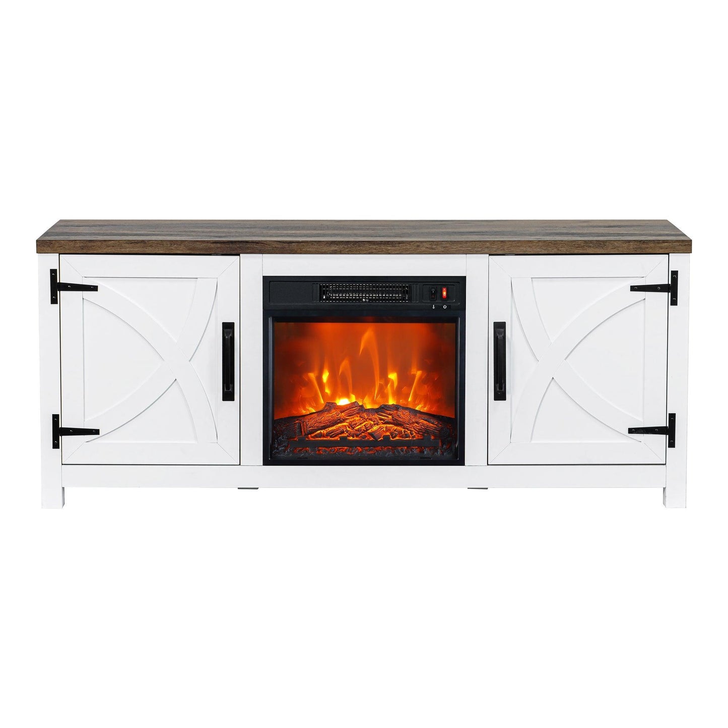 58" Farmhouse TV Stand with 18" Insert Electric Fireplace for Living Room