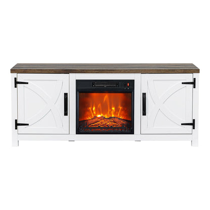 58" Farmhouse TV Stand with 18" Insert Electric Fireplace for Living Room