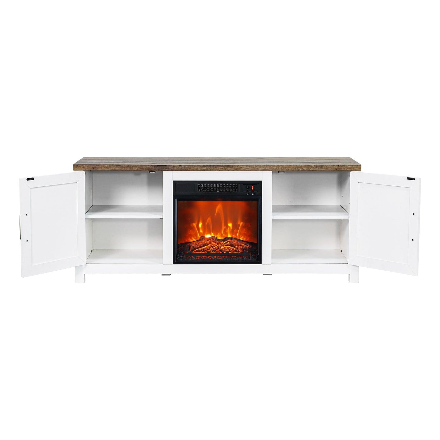 58" Farmhouse TV Stand with 18" Insert Electric Fireplace for Living Room