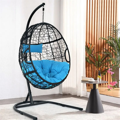 Outdoor Hanging Egg Chair Swing Hammock Chair Set with Stand & Cushion
