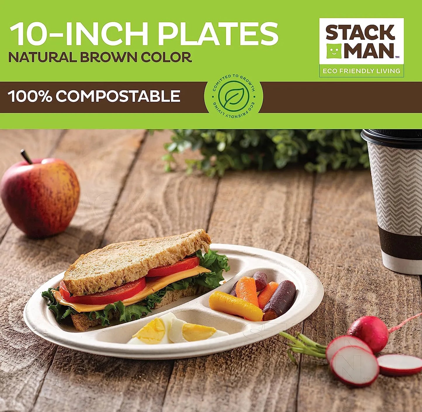 100% Compostable Paper Plates 9 Inch [500 Count] Heavy-Duty Dinner Plates - Natural Brown Color Unbleached Bagasse - Eco-Friendly Disposable Biodegradable Sugarcane Plates - [Bulk Case 4/125 Pack]