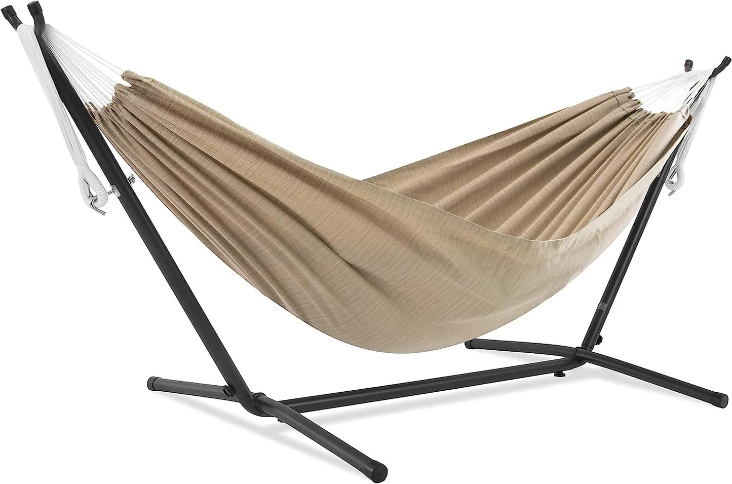 Double Cotton Hammock with Space Saving Steel Stand, Tropical (450 lb Capacity - Premium Carry Bag Included)
