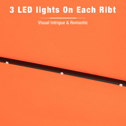 9/10ft Crank Open Patio Umbrella With 24 LED Lights & Ruffles