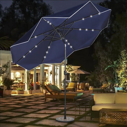 9/10ft Crank Open Patio Umbrella With 24 LED Lights & Ruffles