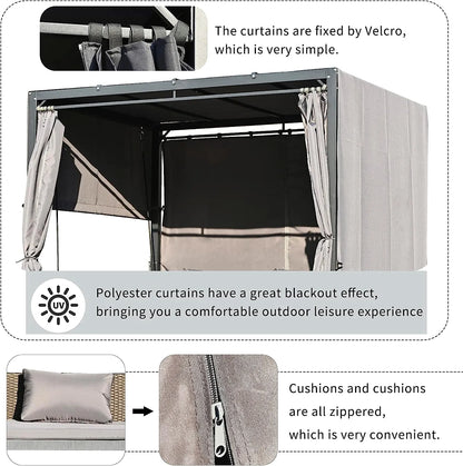 Merax 3-Seat Patio Swing Bed,Outdoor Porch Chair with Adjustable Canopy and Durable Steel Frame for Patio, Garden, Poolside Dark Grey