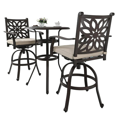 Cast Aluminum Patio Outdoor Pub Height Swivel Bistro Bar Stools Chairs & Table