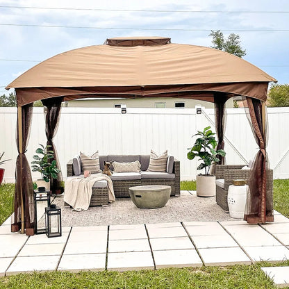 10x10Ft Double Vent Gazebo Outdoor Canopy With Privacy Netting