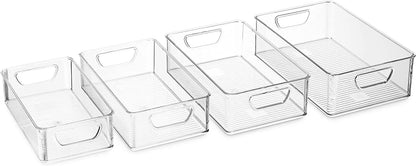 Set Of 16 Refrigerator Organizer Bins - Plastic Pantry Organization and Storage Baskets - Stackable Food Fridge Organizers with Cutout Handles for Freezer, Kitchen, Countertops, Cabinets