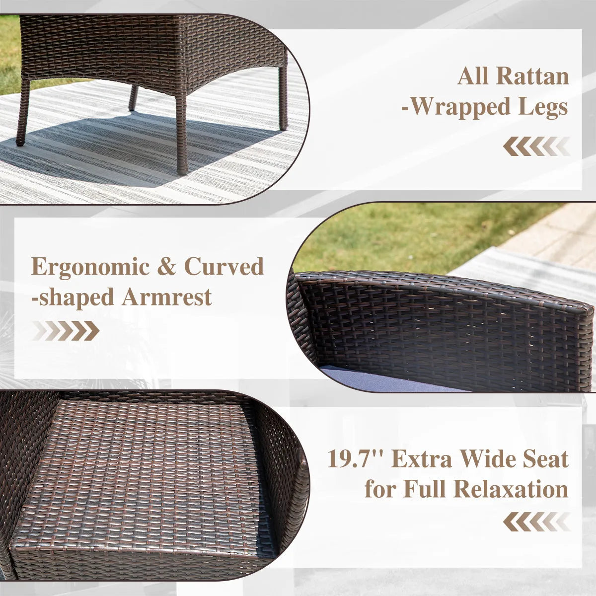 6 Piece Outdoor Dining Set with Acacia Wood Table & Wooden Bench and 4 Cushioned Rattan Wicker Chairs