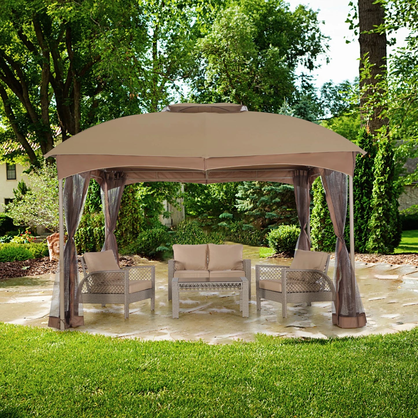 10x10Ft Double Vent Gazebo Outdoor Canopy With Privacy Netting