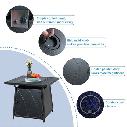 5-Piece Patio Fire Pit Set Steel Swivel Chairs With Cushions & 50,000BTU Square Fire Pit Table