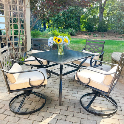5-Piece Outdoor Dining Set 4 Swivel Steel Chairs and Square Table