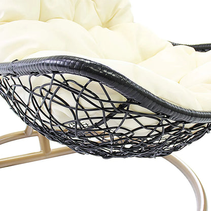 J.M.Deco Porch Swing Chair with Stand, Cushion & Pillow, Goldden Egg Rattan Wicker Swing Hanging Chair, Hammock Chair for Indoor, Outdoor, Garden, Backyard & Patio