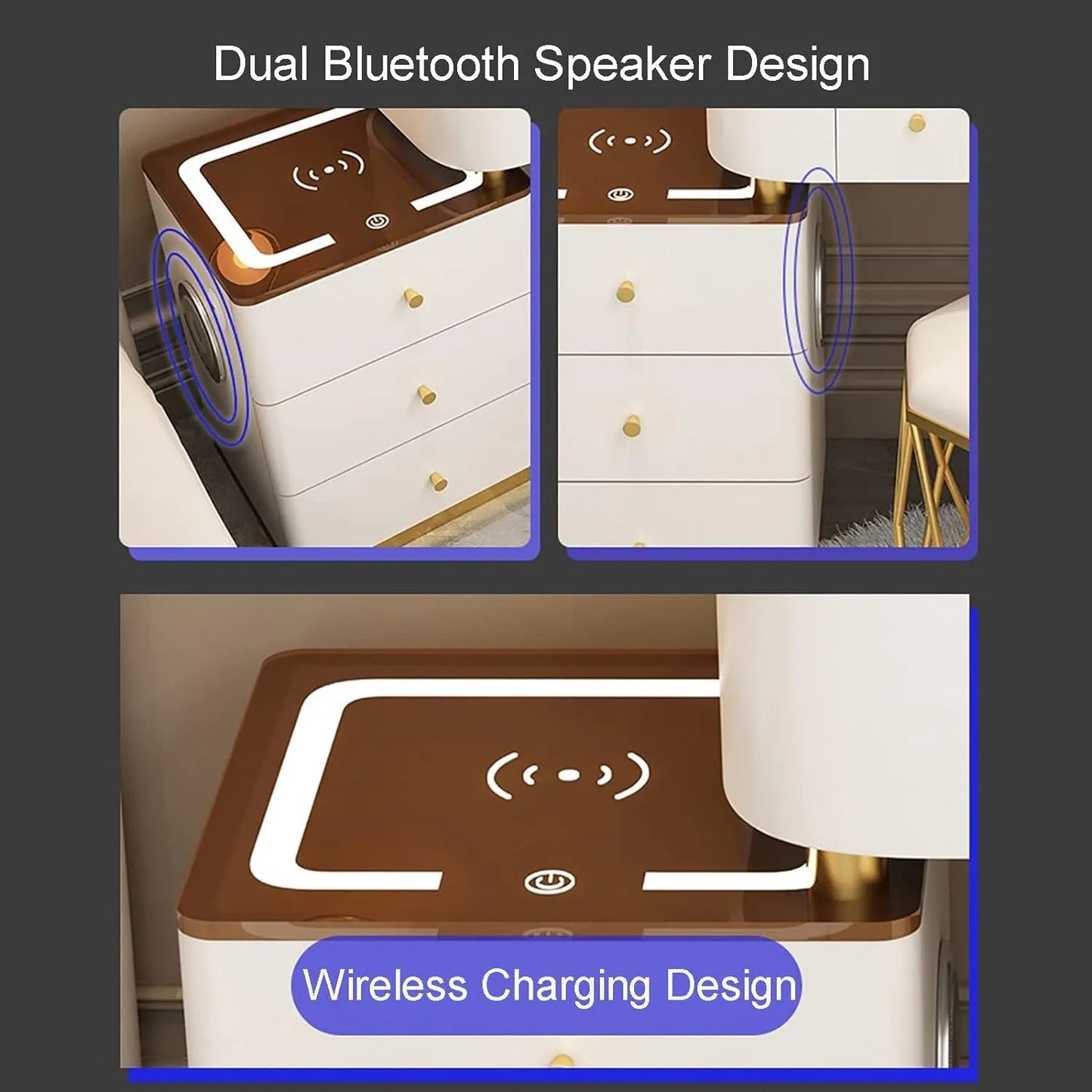 Make-up Set with Charging Station, Makeup Mirror, Large Dressing Table with 3-Colour Adjustable Touch Light, Bluetooth Speaker, Padded Stool for Women and Girls