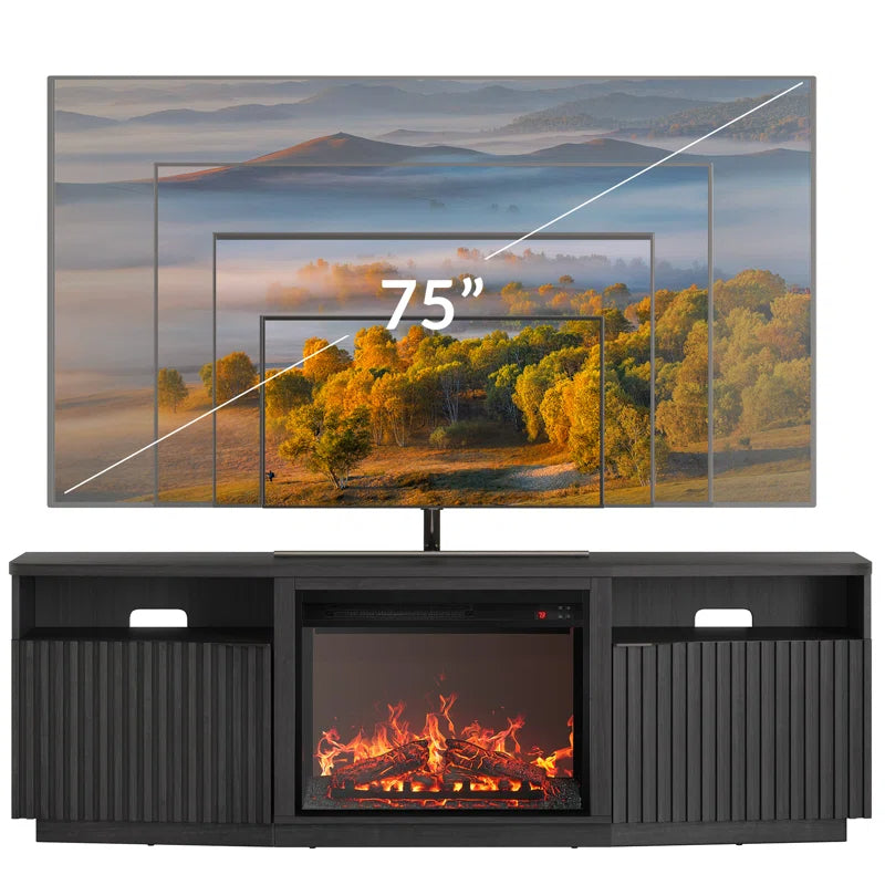68" TV stand featuring a 23" electric fireplace,TV Stand for TVs up to 78"