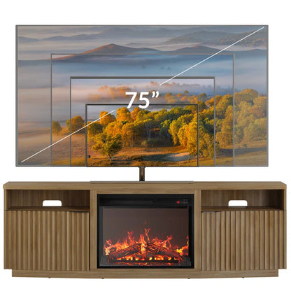 68" TV stand featuring a 23" electric fireplace,TV Stand for TVs up to 78"