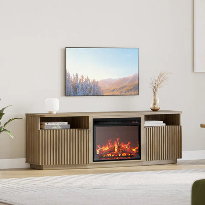 68" TV stand featuring a 23" electric fireplace,TV Stand for TVs up to 78"