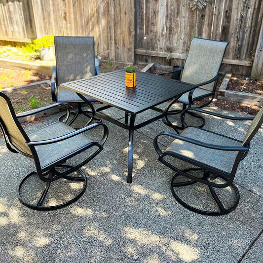 5-Piece Patio Dining Set 4 Textilene Swivel Chairs & Metal Steel Table