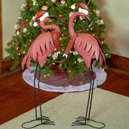 Set of 2 Pink Christmas Flamingos