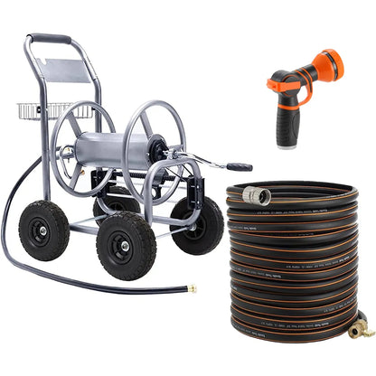 Hose Reel Cart, Hose Reel Cart with Wheels Heavy Duty, Industrial Hose Reels for Outside, 250-Feet of 5/8" Hose Capacity, Hose Guide Installed
