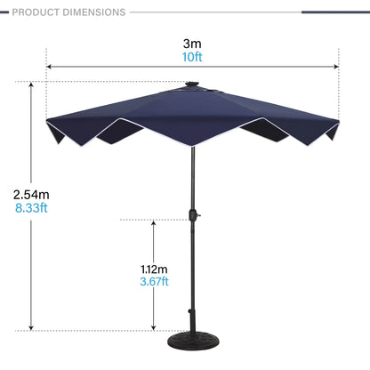 9/10ft Crank Open Patio Umbrella With 24 LED Lights & Ruffles