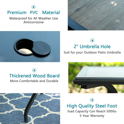 7-Piece Patio Dining Set With 6 Cushioned Steel & Rattan Chairs and Rectangle Table