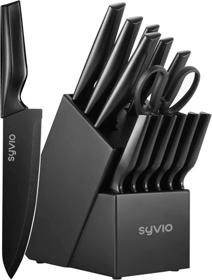 Knife Sets for Kitchen with Block, 14 Piece with Built-in Sharpener for Chopping, Slicing, Dicing&Cutting