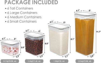 Airtight Food Storage Containers with Lids, 24 pcs Plastic Kitchen and Pantry Organization Canisters for Cereal, Dry Food, Flour and Sugar, BPA Free, Includes 24 Labels