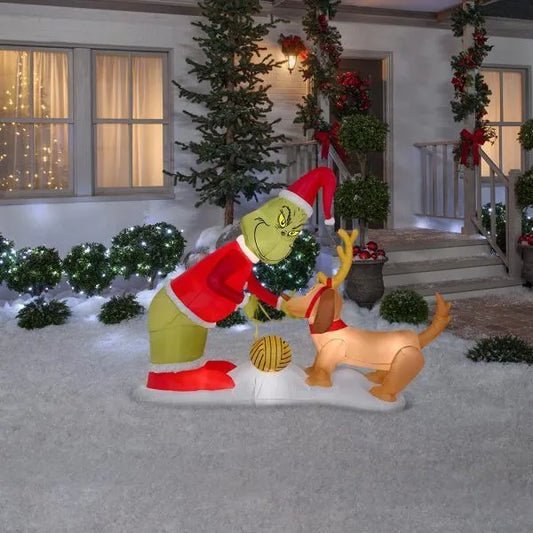 5 12 ft h x 6 5 ft w inflatable airblown holiday grinch and max scene