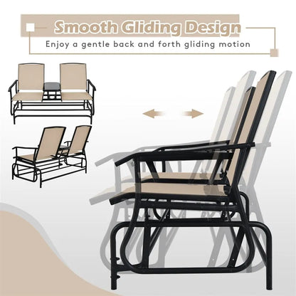 Outdoor 2-Person Rocking Loveseat Patio Bench Glider Chair with Center Tempered Glass Table