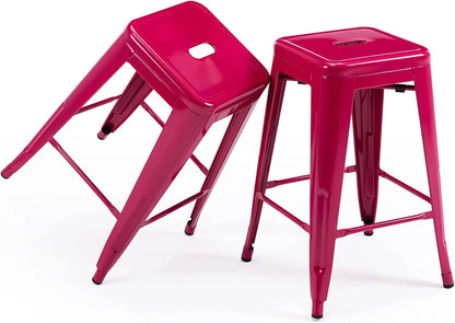 24 Inch Metal Bar stools, Backless Counter Height Barstools, Indoor Outdoor Stackable Stools with Square Seat