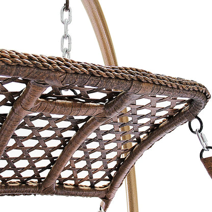 J.M.Deco Porch Swing Chair with Stand, Cushion & Pillow, Goldden Egg Rattan Wicker Swing Hanging Chair, Hammock Chair for Indoor, Outdoor, Garden, Backyard & Patio