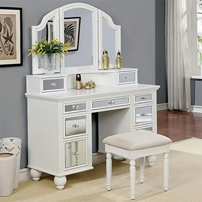Furniture of Diane Contemporary Wood 3-Piece Vanity Set in White