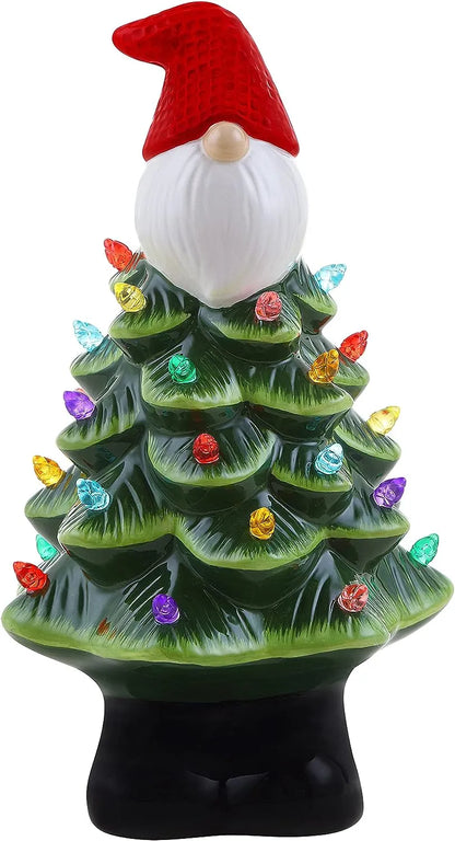 Mr. Christmas Nostalgic Ceramic Christmas Tree with LED, 14 Inches, Santa & Reindeer