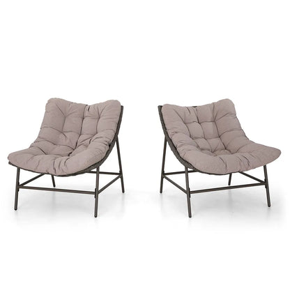 2-Piece Rattan Papasan Lounge Chair with Thick Cushions