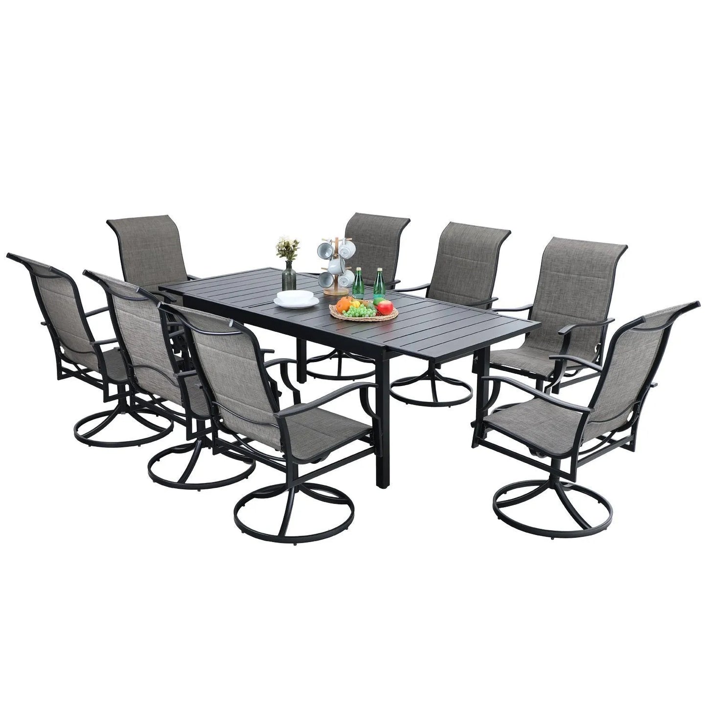 7-Piece/9-Piece Outdoor Patio Dining Set with Adjustable Table & Padded Textilene Swivel Chairs