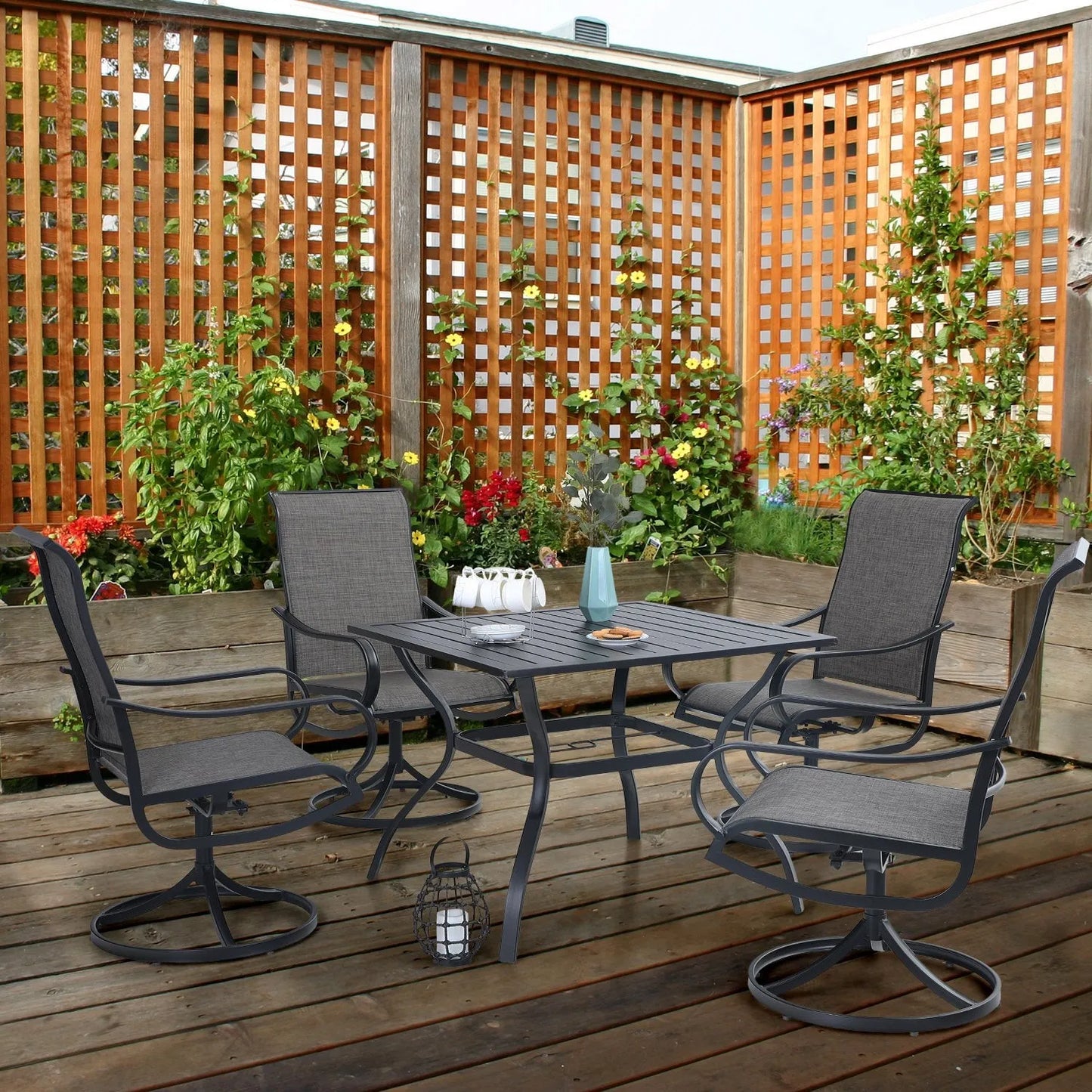 5-Piece Patio Dining Set 4 Textilene Swivel Chairs & Metal Steel Table