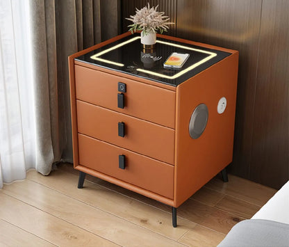 Smart Bedside Table Bedroom Bedside Cabinet with drawers Nightstand with Charging Station,Side End Table,Modern LED White Nightstand,2 Drawers,Metal Handles,USB