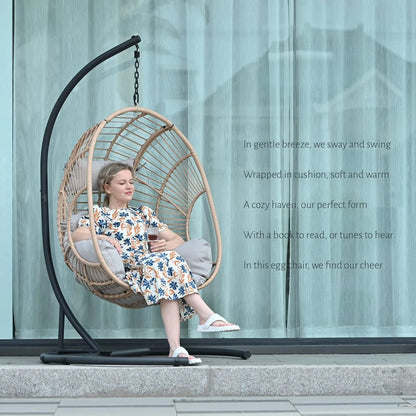 JOYBASE Hanging Egg Chair with Stand, Outdoor Wicker Rattan Egg Swing Chair with Stand and Cushion for Indoor Outdoor Bedroom Patio Garden (Grey/Black)