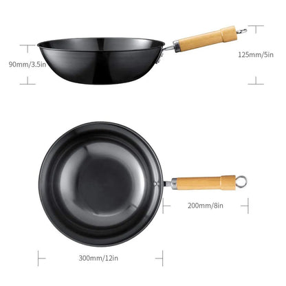Wok Pan 12 inch High Carbon Steel Stir Fry Pan with Detachable Wood Handle