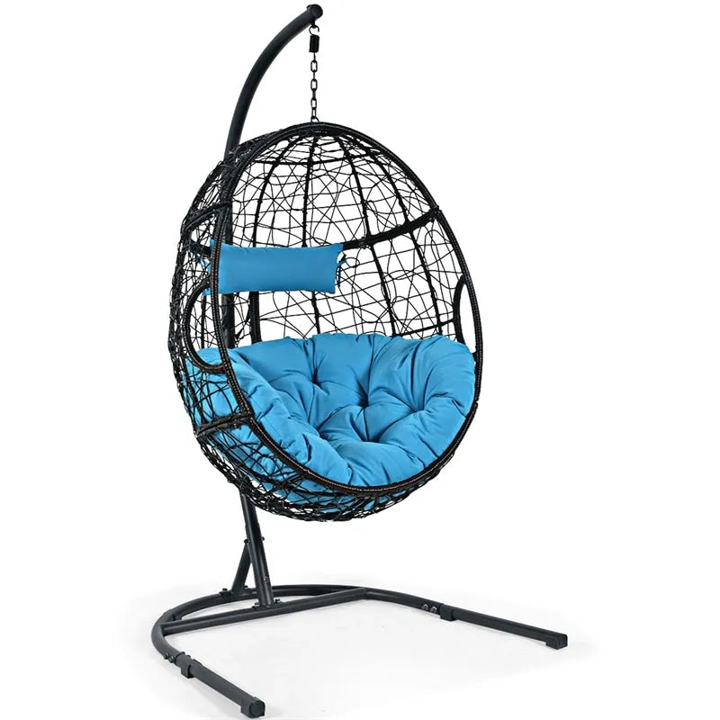 Outdoor Hanging Egg Chair Swing Hammock Chair Set with Stand & Cushion