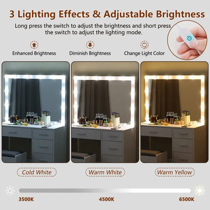 Jaq Vanity with Lights and Stool