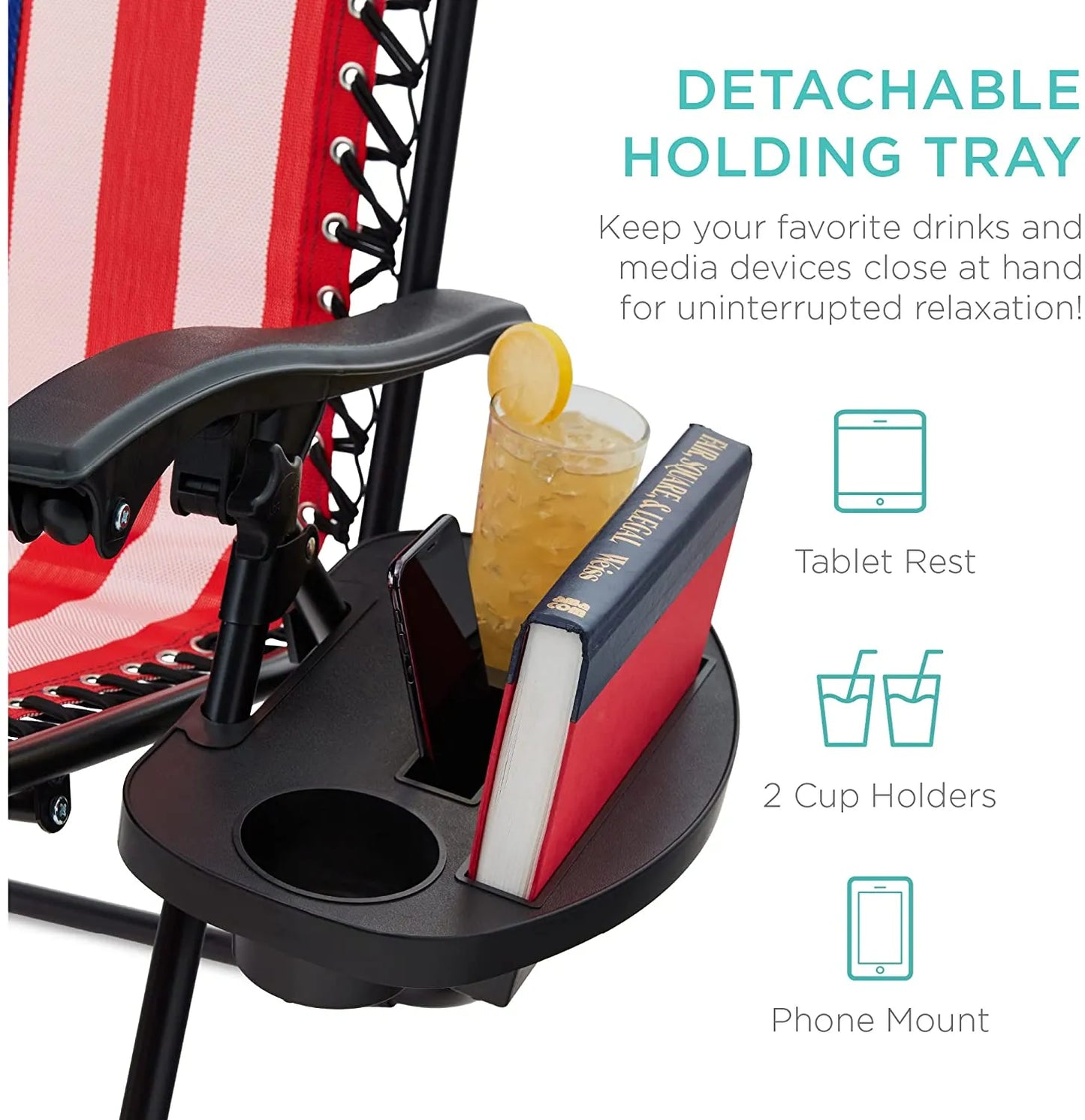 Set of 2 Adjustable Steel Mesh Zero Gravity Lounge Chair Recliners w/Pillows and Cup Holder Trays